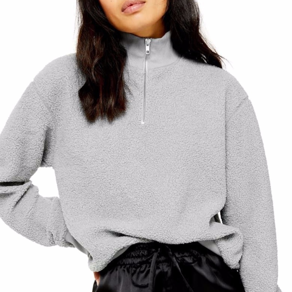 TopShop Grey Fluffy Funnel Half Zip Sweater - Picture 3 of 9